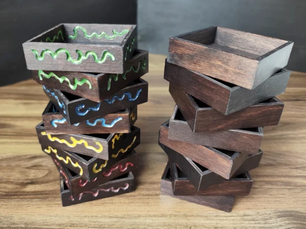modular-square-token-holders-dark-brown-tower Square Wooden Token Holders - Decorated
