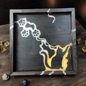 rolling-dice-tray-cat-silhouette-brown-gold-silver-1 Wooden Rolling Dice Tray with Cat Silhouette