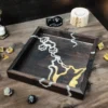 rolling-dice-tray-cat-silhouette-brown-gold-silver-2 Wooden Rolling Dice Tray with Cat Silhouette