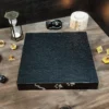 rolling-dice-tray-cat-silhouette-brown-gold-silver-6 Wooden Rolling Dice Tray with Cat Silhouette
