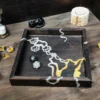 rolling-dice-tray-cat-silhouette-brown-gold-silver-7 Wooden Rolling Dice Tray with Cat Silhouette