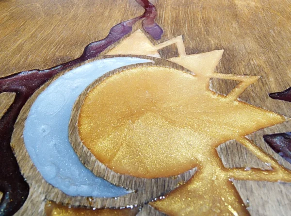 Wooden Dice Tray with Storage, Sun and Moon Celestial Motif