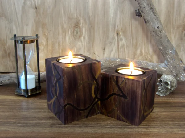 Wooden Fantasy Tealight Candle Holders
