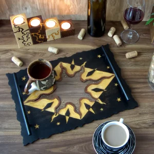 Serving Tray with Sun and Stars in Brown & Gold