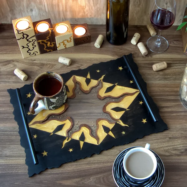 Serving Tray with Sun and Stars in Brown & Gold