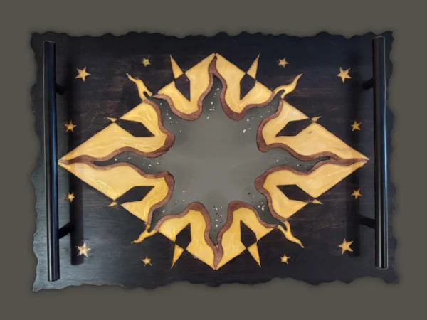 Serving Tray with Sun and Stars in Brown & Gold