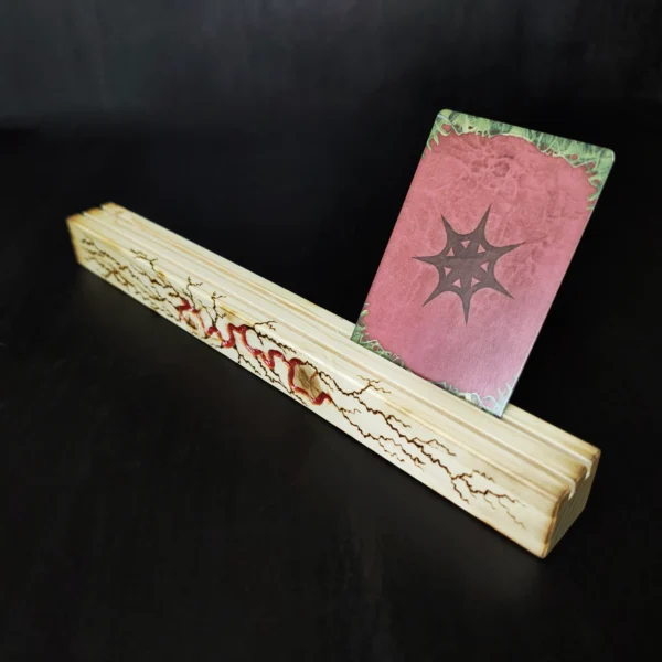 Card_Stand_Pine_Red_Decor Playing Card Stands with Epoxy Inlays and Pyrography, Light Wood