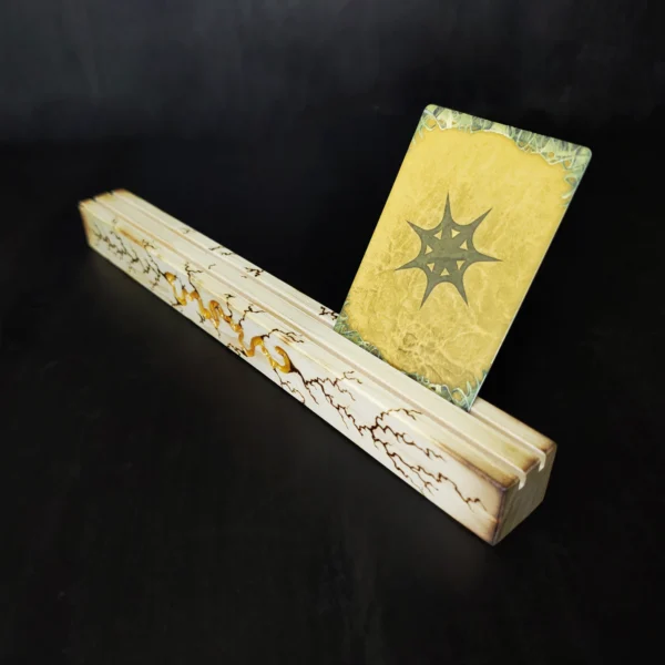 Card_Stand_Pine_Yellow_Decor Playing Card Stands with Epoxy Inlays and Pyrography, Light Wood