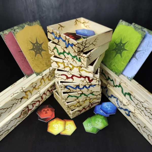 Card_Stands_and_Token_Holders_Pine_Decor_with_Cards Playing Card Stands with Epoxy Inlays and Pyrography, Light Wood