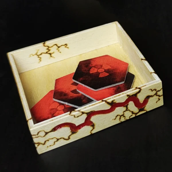 Token_Holder_Red_Closeup Square Wooden Token Holders - Decorated, Light Wood