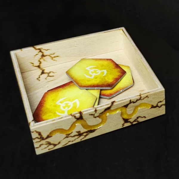 Token_Holder_Yellow_Closeup Square Wooden Token Holders - Decorated, Light Wood